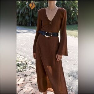 Zara V neck tie Brown Maxi Dress